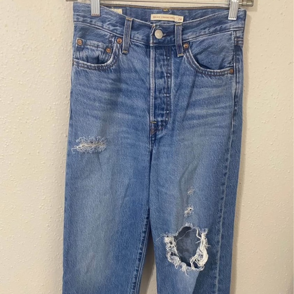 Levi's Blue Distressed Ankle Jeans